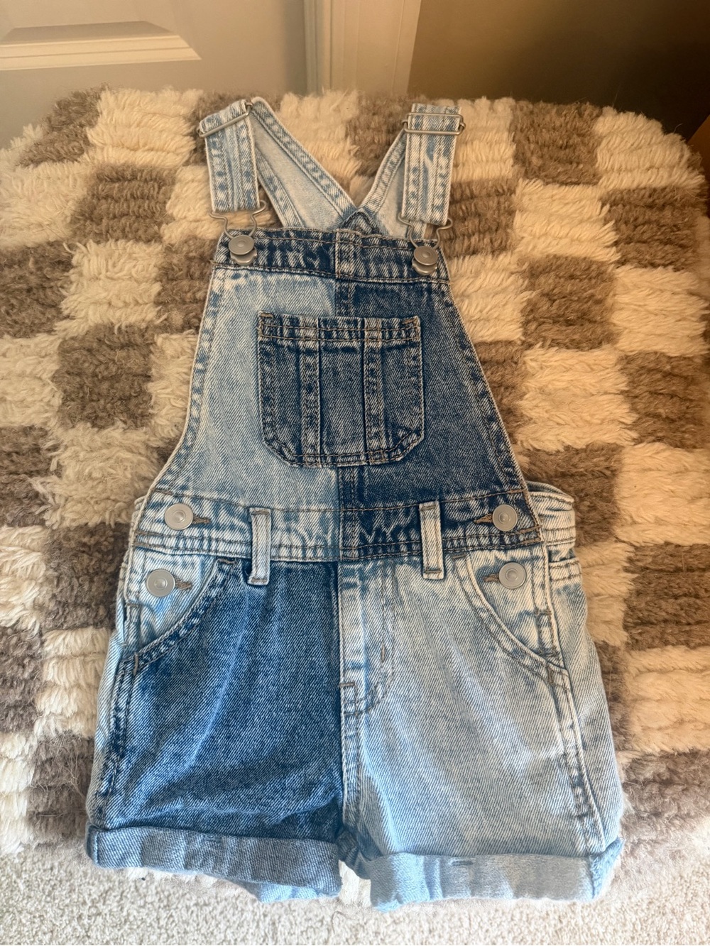 wonder nation Two-Tone Denim Short Overalls - Light Blue & Dark Blue